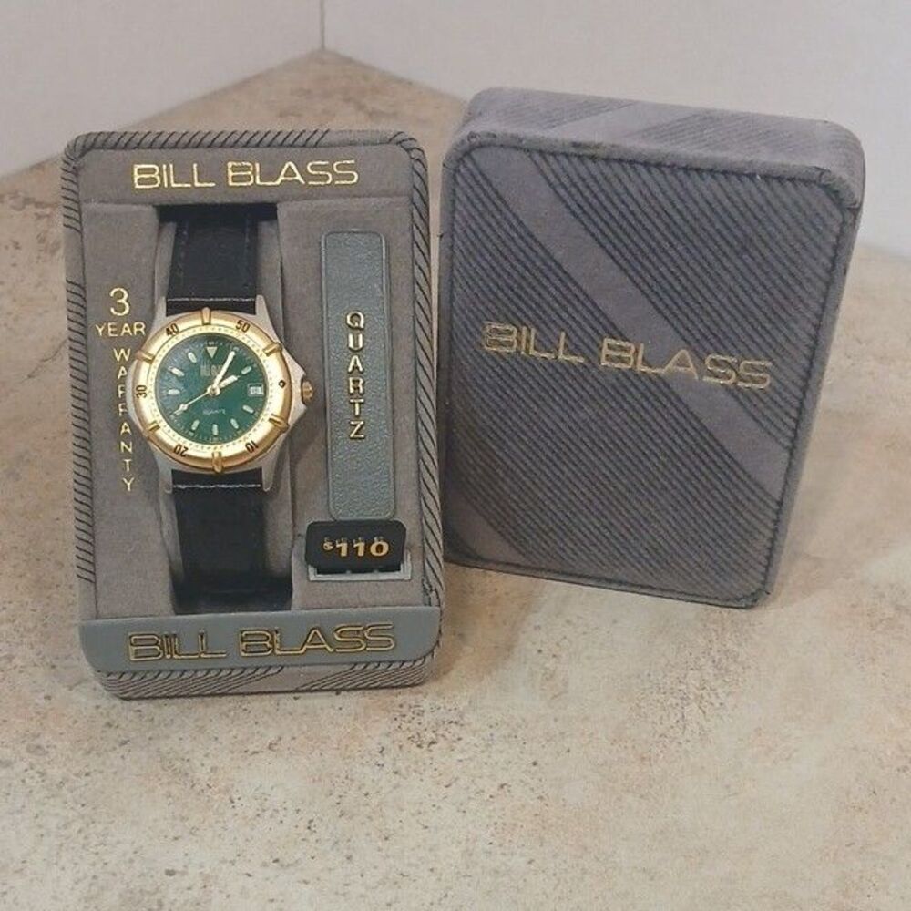 Vintage Bill Blass Quartz Watch Green Dial Two Tone Case w/ Original Box